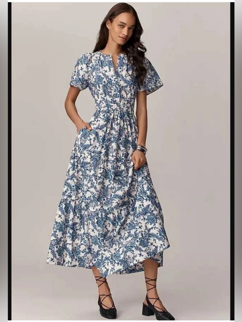 By Anthropologie The Somerset maxi dress in Ivory Blue floral